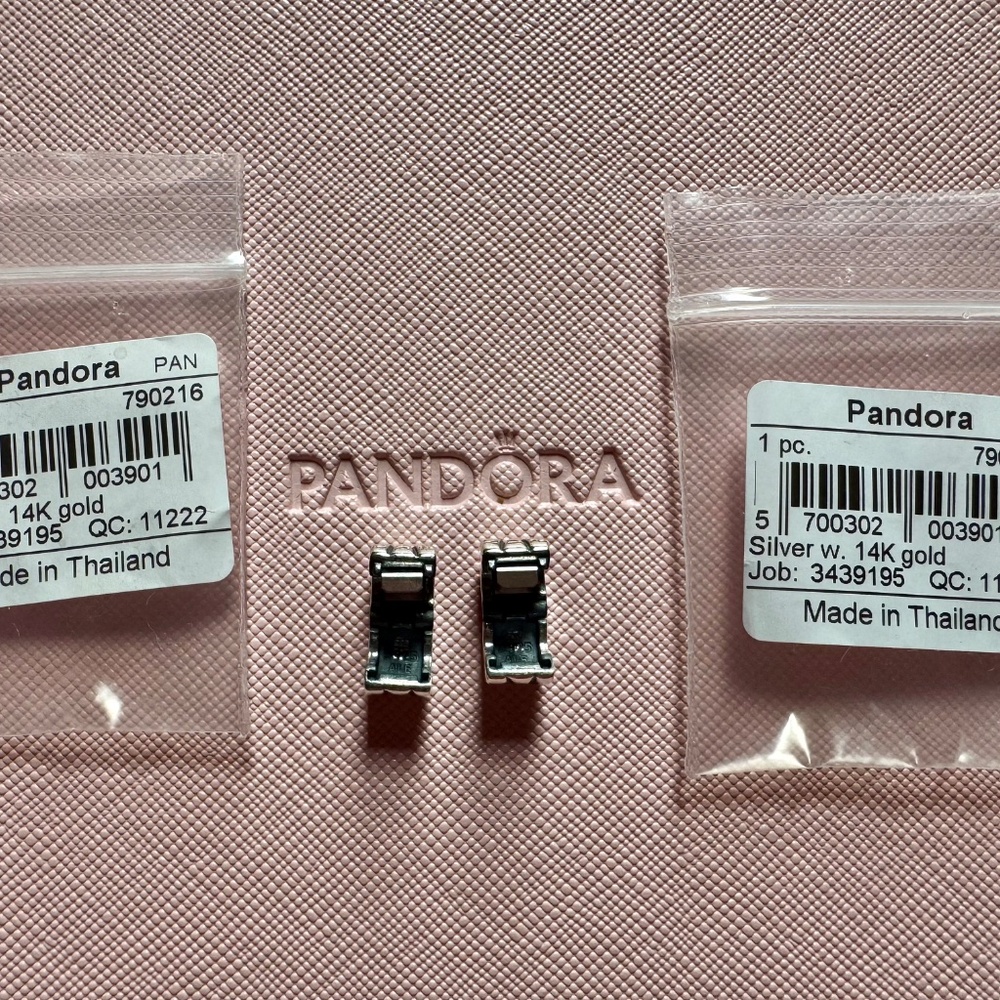 Genuine retired Pandora sunburst clips 14K gold and silver clips - Picture 3 of 3